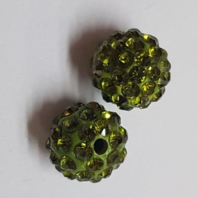 Бусина Шамбала, бусины 10 мм, поштучно, зеленый с зелеными стразами