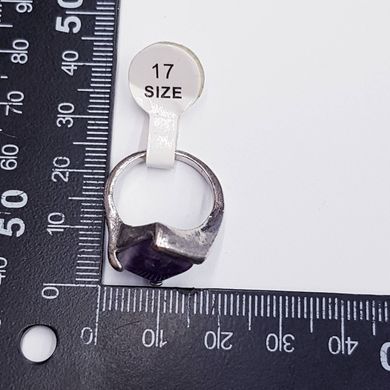 Кольцо с натуральным камнем аметистом, на металлической основе, мельхиор, сиреневый