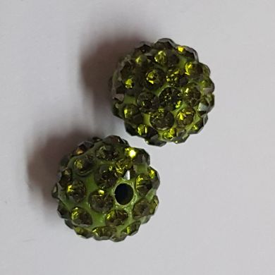 Бусина Шамбала, бусины 10 мм, поштучно, зеленый с зелеными стразами