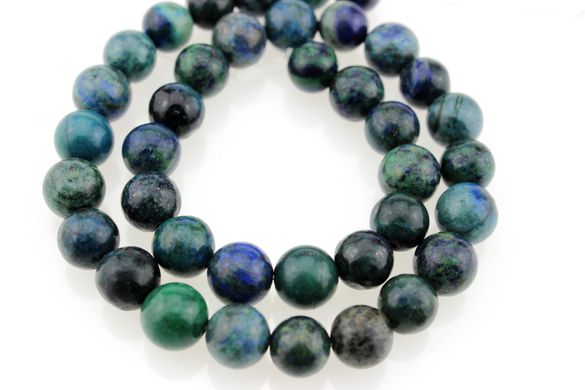 Азурмалахит бусины 6 мм, ~62 шт / нить, натуральные камни, на нитке, сине-зеленый