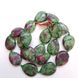 Цоизит бусины 20*15 мм, ~20 шт / нить, натуральные камни, на нитке, розовый с салатовым и черными пятнами