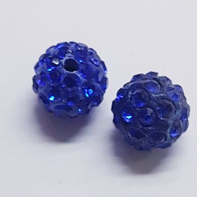 Бусина Шамбала, бусины 10 мм, поштучно, синий с синими стразами