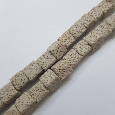 Лава бусины сторона 10 мм, ~36 шт / нить, натуральные камни, на нитке, серо-бежевый