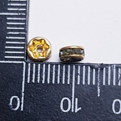 Бусина металлическая, рондель, 5*2 мм, поштучно, золото с хаки стразами