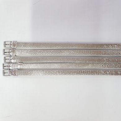 Ремешок браслет имитация кожи, ширина 7 мм, длина 21.5 см, серебристый глянец