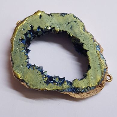 Коннектор из кварца 51*41*10 мм, друз из натурального камня в металлическом обрамлении, подвеска, украшение, медальон, сине-зеленый