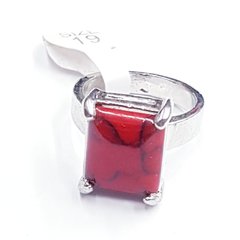 Кольцо с натуральным прессованым камнем бирюзой, на металлической основе, мельхиор, красный