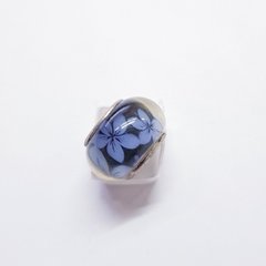 Бусины Пандора, 9*14 мм, из бижутерного сплава, с цветами, черный с синим