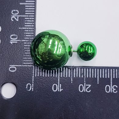 Серьги-пусеты с акрилом, на металлической основе, двойные, зеленый с серебряным