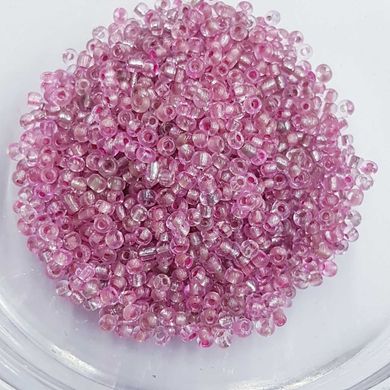 Бісер 1,5-2 * 1,5-2 мм, упаковка 10 гр, прозорі з забарвленням всередині, рожево-фіолетовий