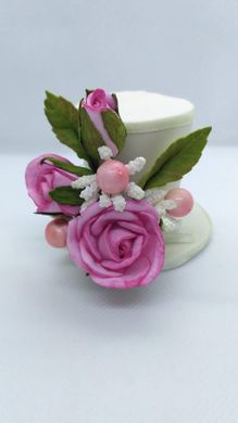 Заколка для волос, 46 мм, цветы из фоамирана, шляпка, айвори, белая с розовыми цветами