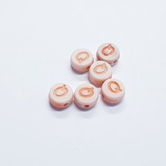 Бусины акрил 7*4 мм, поштучно, с буквами, оранжевый