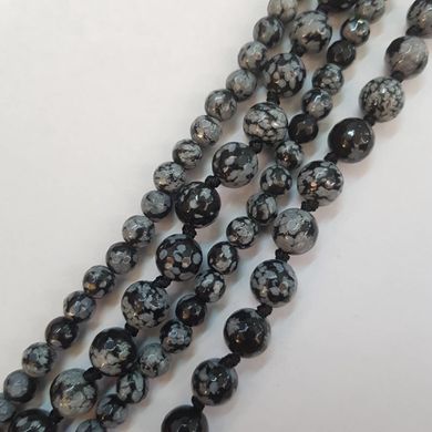 Обсидиан бусины 6 мм, ~75 шт / нить, натуральные камни, на нитке, черный с серыми пятнами