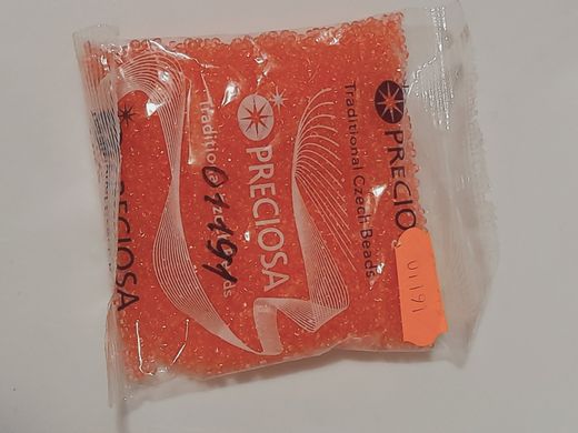 Бисер чехия Preciosa, размер 10, упаковка ~50 гр, прозрачный глянцевй, оранжево-персиковый яркий