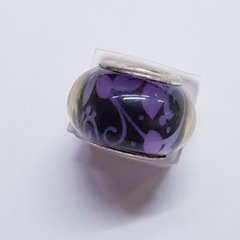 Бусины Пандора, 9*14 мм, из бижутерного сплава, с цветами, черный с фиолетовым