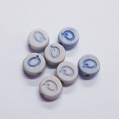 Бусины акрил 7*4 мм, поштучно, с буквами, синий-голубой