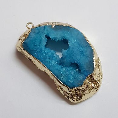 Коннектор из кварца 46*28*10 мм, друз из натурального камня в металлическом обрамлении, подвеска, украшение, медальон, голубой
