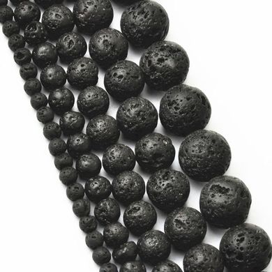 Лава бусины 8 мм, ~44 шт / нить, натуральные камни, на нитке, черные