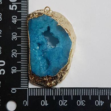 Коннектор из кварца 46*28*10 мм, друз из натурального камня в металлическом обрамлении, подвеска, украшение, медальон, голубой