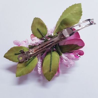 Заколка для волос, 59 мм, цветы из фоамирана, айвори, с розовыми цветами