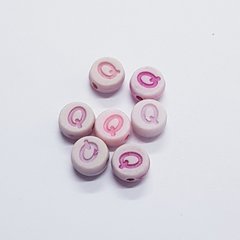 Бусины акрил 7*4 мм, поштучно, с буквами, розовый