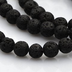 Лава бусины 12 мм, натуральные камни, поштучно, черные