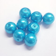 Бусины имитация Майорка 10 мм, поштучно, ярко-голубой, перламутровый