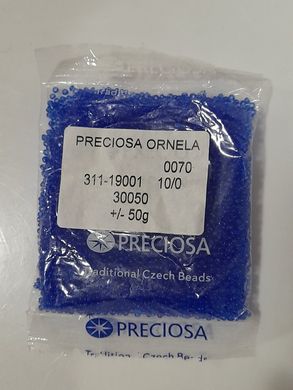 Бисер чехия Preciosa, размер 10, упаковка ~50 гр, прозрачный, синий яркий