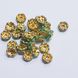 Бусина металлическая, рондель, 6*2 мм, поштучно, золото с зелеными стразами