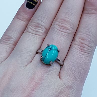 Кольцо с натуральным прессованным камнем бирюзой, на металлической основе, мельхиор, голубой