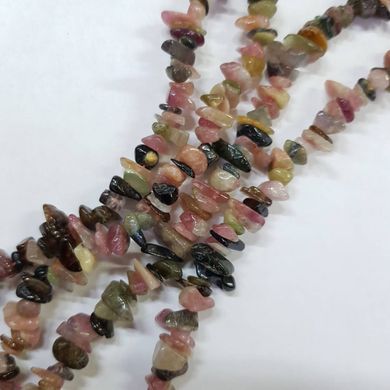 Турмалин натуральный бусины ширина 4-10 мм, длина нитки 45 см, крошка, натуральные камни, бледно-розовым  с коричневым