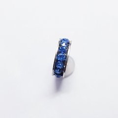 Бусины Пандора, 11*3 мм, из бижутерного сплава, платина, инкрустированные сине-голубыми стразами