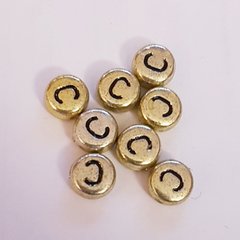Бусины акрил 7*4 мм, поштучно, с буквами, имитация металла, золото