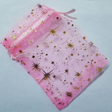 Подарочный мешочек для украшений, из органзы, 11*8,5*0,1 см, с атласными лентами, с звездами, розовый