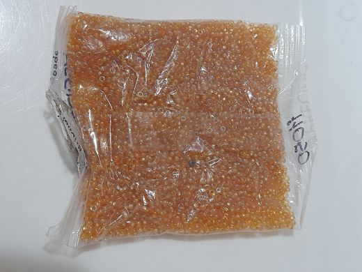 Бисер чехия Preciosa, размер 10, упаковка ~50 гр, прозрачный с радужным напылением, светло-апельсиновый