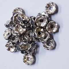 Бусина металлическая, рондель, 7*3 мм, поштучно, серебро с сиреневыми стразами