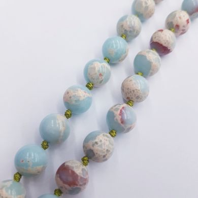Варисцит бусины 10 мм, ~37 шт / нить, натуральные камни, на нитке, светло голубой с пятнами