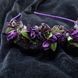 Обруч с бутонами цветов, натуральным камнем и крупным бисером, темно-фиолетовый