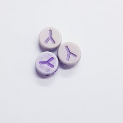 Бусины акрил 7*4 мм, поштучно, с буквами, фиолетовый