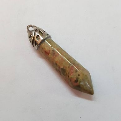 Кулон из унакита 35-40*8*8 мм, кристалл из натурального камня, подвеска, украшение, медальон, зеленый с розовыми вкраплениями