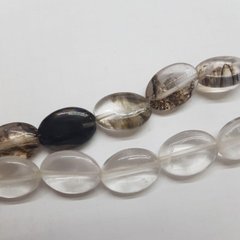 Кварц турмалиновый бусины 18*13 мм, натуральные камни, поштучно, прозрачные с черным
