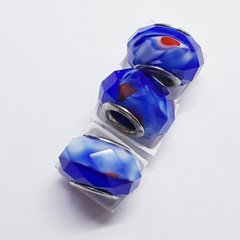 Бусины Пандора, 9*14 мм, из бижутерного сплава, муранское стекло, синий с белым и красным