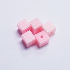 Бусины акрил 7-8*8*8 мм, поштучно, ярко-розовый с белым