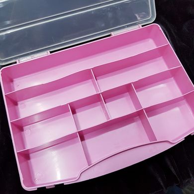 Організатор для намистин 24 * 18 * 4 см на 10 комірок, пластиковий, рожевий з прозорим