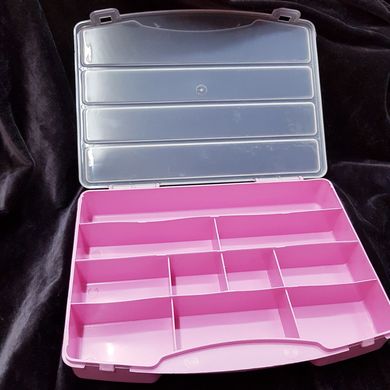 Органайзер для бусин 24*18*4 см на 10 ячеек, пластиковый, розовый с прозрачным