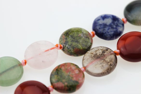 Ассорти из разных камней 15 мм, ~26 шт / нить, натуральные камни, на нитке, бусины, разноцветные