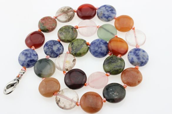 Ассорти из разных камней 15 мм, ~26 шт / нить, натуральные камни, на нитке, бусины, разноцветные