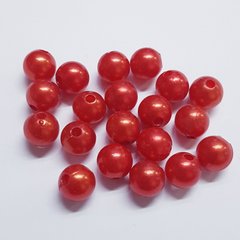 Бусина пластиковая, бусины 10 мм, из пластмассы, поштучно, красный, перламутровый