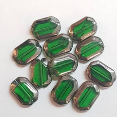 Бусина чешское стекло, бусины 12*8*4 мм, поштучно, фольгированные, зеленый, прозрачный