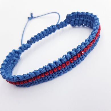 Браслет шамбала с цепью со стразами, длинна ~17-18.5 см , ширина ~12-14 мм, синий с красной цепью